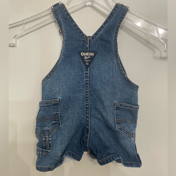 Oshkosh B’gosh Striped Strap Denim Shortalls Kid Overalls Toddler Baby Sz 6 Mo - Picture 4 of 8